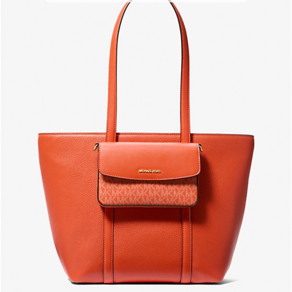 NWT Michael Kors Jet Set Pebble Leather Orange Tote Bag and Cross Body. 2025.